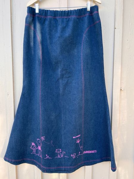 Dyrebart - langt jeansskjørt_Mellomblått