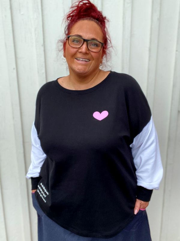 Grei og snill- baggy jerseygenser_sort/hvit