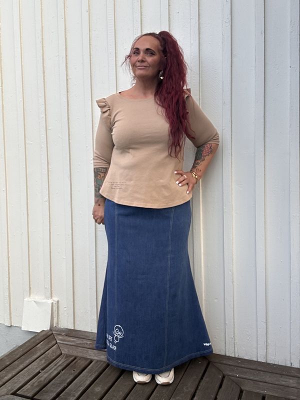 Glad  - langt jeansskjørt_Mørkeblått